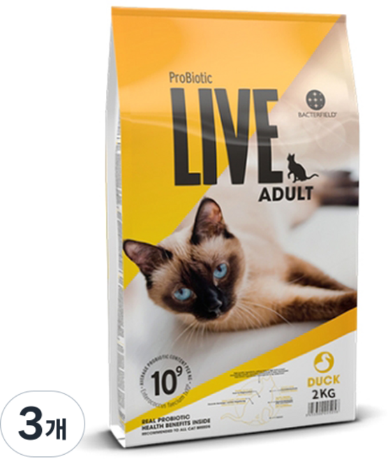 프로바이오틱라이브 어덜트 고양이 건식사료, 오리, 2kg, 3개