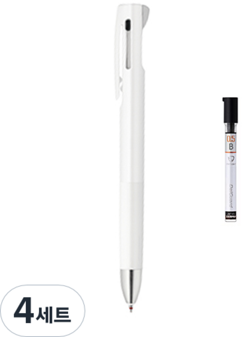제브라 블렌 2+S 샤프 0.5mm + B샤프심, 화이트(샤프바디), 4세트