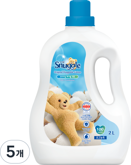 스너글 초고농축 섬유유연제 허거블 코튼 본품, 2L, 5개