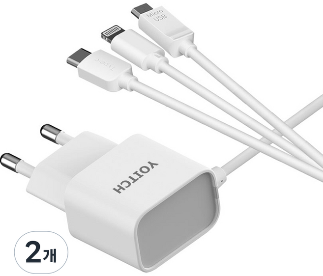 요이치 B라인 고속 3 in 1 케이블 일체형 멀티 충전기, 혼합색상, 2개