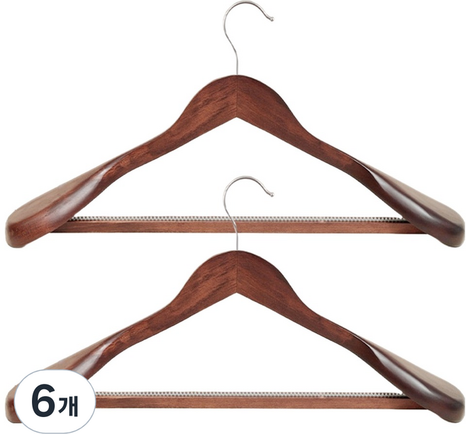 라라공방 호텔식 고급 원목 우드 미끄럼방지 정장 옷걸이, 월넛우드, 6개