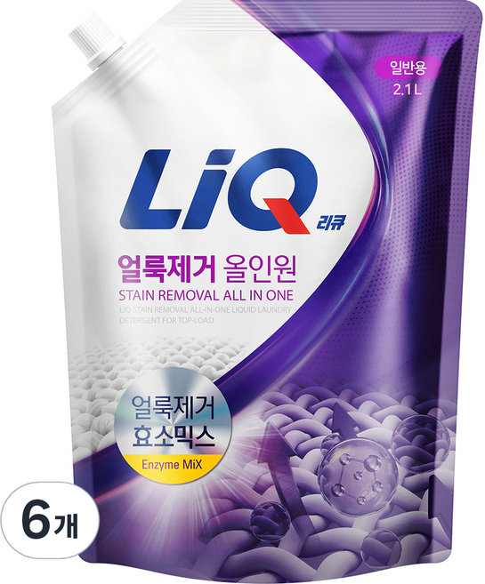 리큐 얼룩제거 올인원 액상세제 일반용 리필, 2.1L, 6개