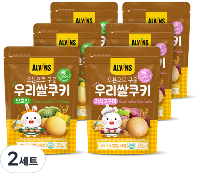 엘빈즈 오븐으로 구운 우리쌀쿠키 6p A세트, 단호박+자색고구마, 2세트