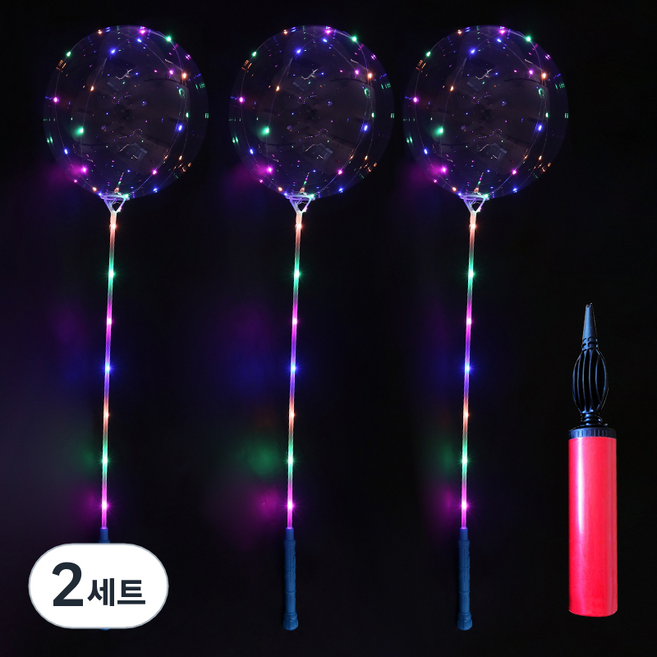 BYOORABYOO LED夜光派對慶典氣球組 3入 + 手動打氣筒, 2套, 透明(氣球), 隨機出貨(手把, 手動打氣筒)