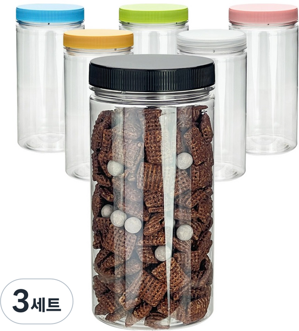 미르코리아 팜스 원형 입구넓은 투명 플라스틱 밀폐용기 900ml 세트 혼합색상, 3세트, 6종