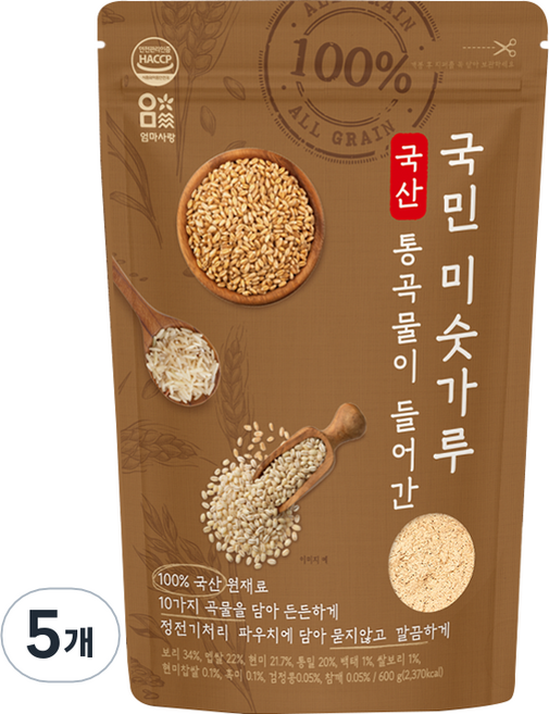 엄마사랑 국산 통곡물이 들어간 국민 미숫가루, 600g, 5개