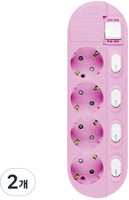 이어지다 개별 스위치 컬러 멀티탭 4구, 4.5m, 분홍, 2개