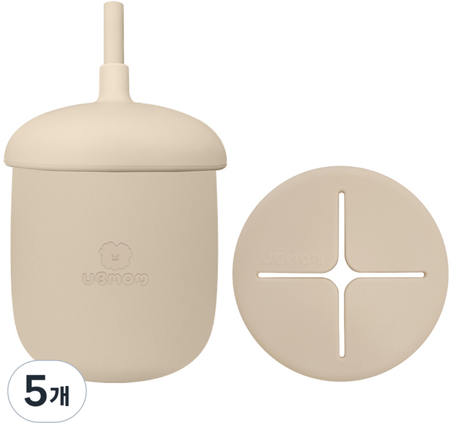 유비맘 유아용 실리콘 몽몽이 스낵 빨대컵, 220ml, 5개, 초코