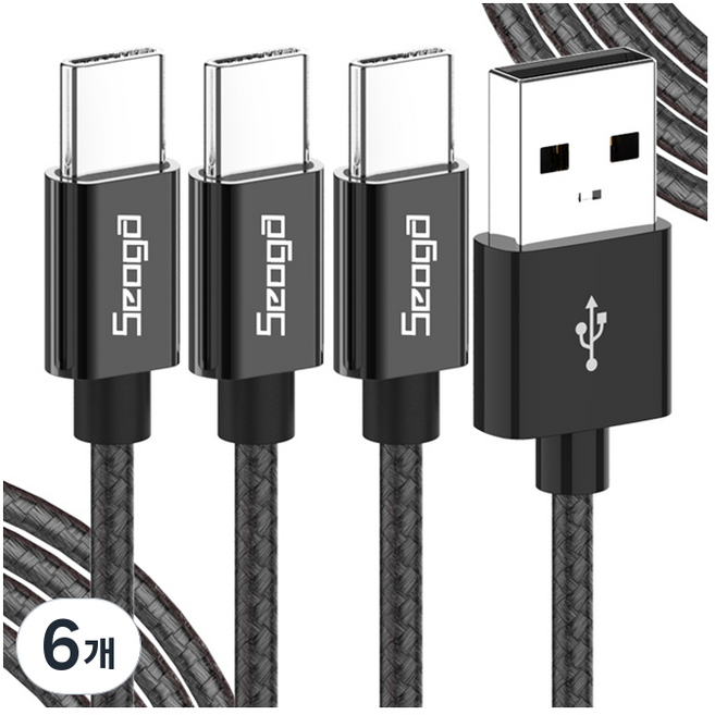 서가 메탈 C타입 고속충전 케이블, 블랙, 6개, 1.5m