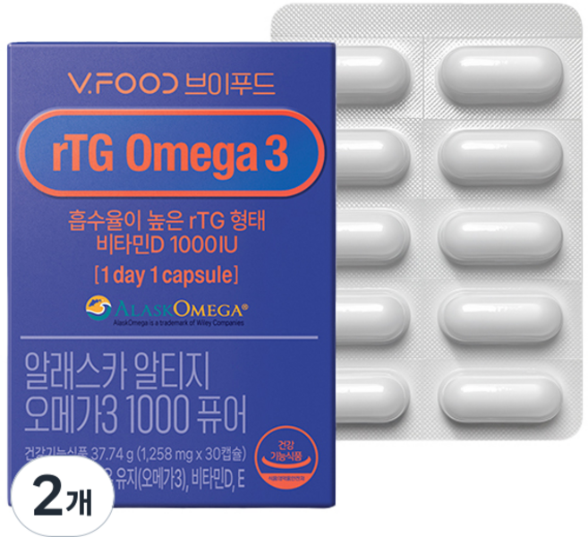 브이푸드 알래스카 rTG 오메가3 1000 퓨어 37.74g, 2개, 30정