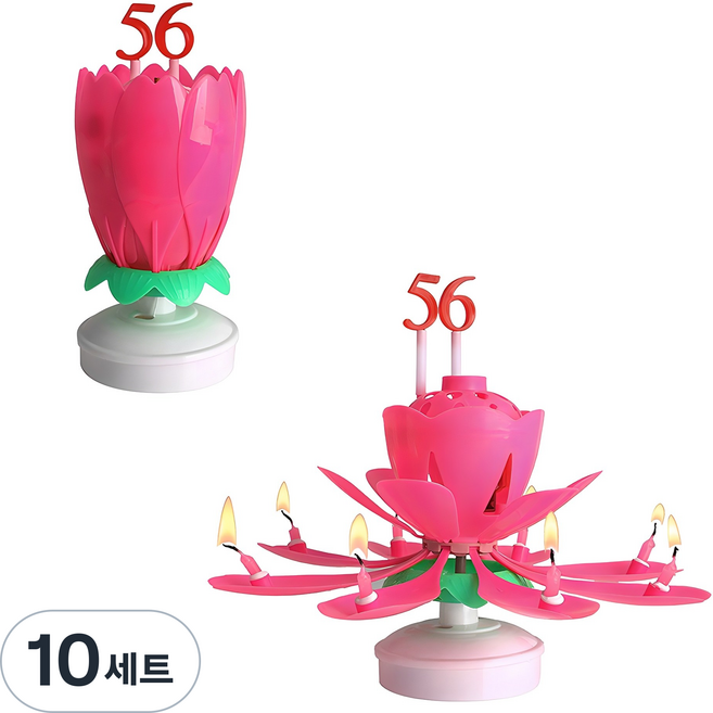 PARTY LIFE 旋轉旋律生日快樂數字蓮花蠟燭 + 數字組合 2入, 粉紅色, 10套