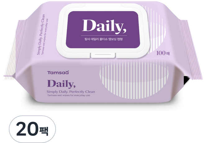탐사 데일리 엠보싱 피부 저자극 물티슈 캡형, 20팩, 100매, 50g