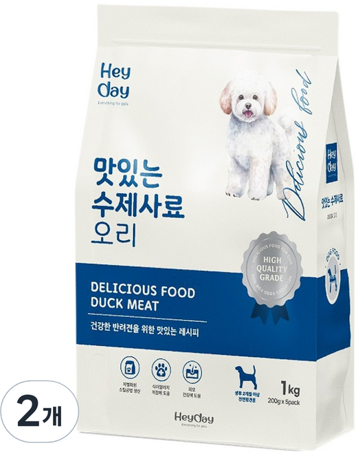 헤이데이 전연령 강아지 맛있는 수제 소프트사료, 오리, 1kg, 2개