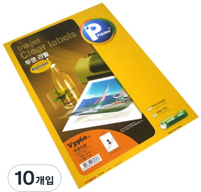 프린텍 투명 라벨지 V3960-5, 1칸, 10개