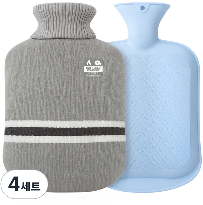 탐사 찜질팩 실리콘 보온 물주머니 2L + 니트 커버 세트, 4세트