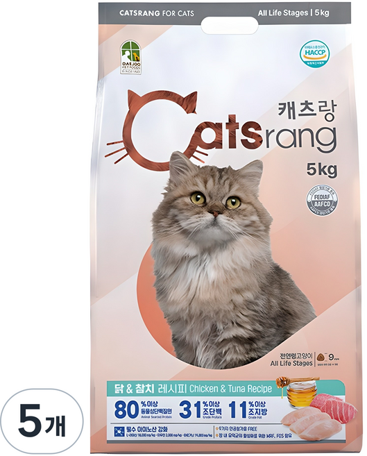 캐츠랑 전연령 고양이 건식사료, 5개, 5kg, 닭+참치