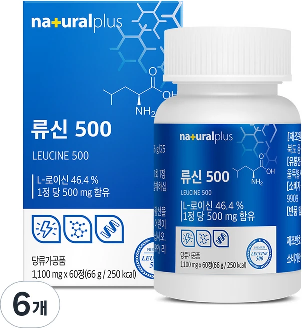 내츄럴플러스 류신 500, 60정, 6개 - 쿠팡