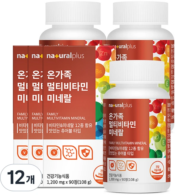 내츄럴플러스 온가족 멀티비타민 미네랄, 90정, 12개 - 쿠팡