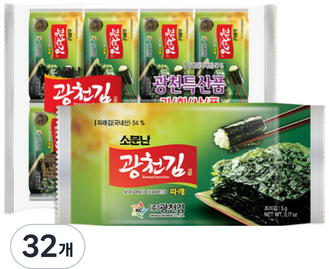 광천김 소문난 파래 도시락김, 5g, 32개