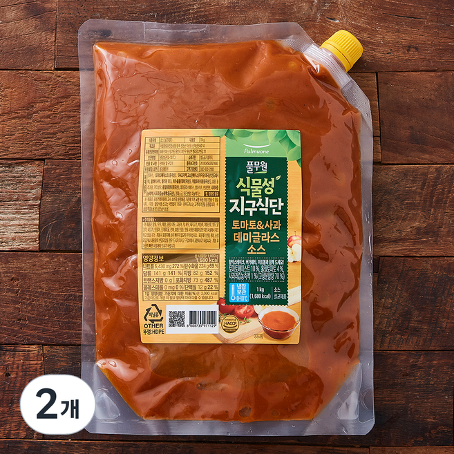 지구식단 풀무원 토마토 & 사과 데미글라스 소스, 1kg, 2개