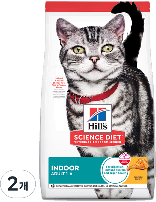 힐스사이언스다이어트 어덜트 고양이 기능성 사료, 인도어, 1.58kg, 2개
