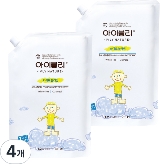 아이블리네이처 유아 세제 화이트 블러썸향, 4개, 1.2L