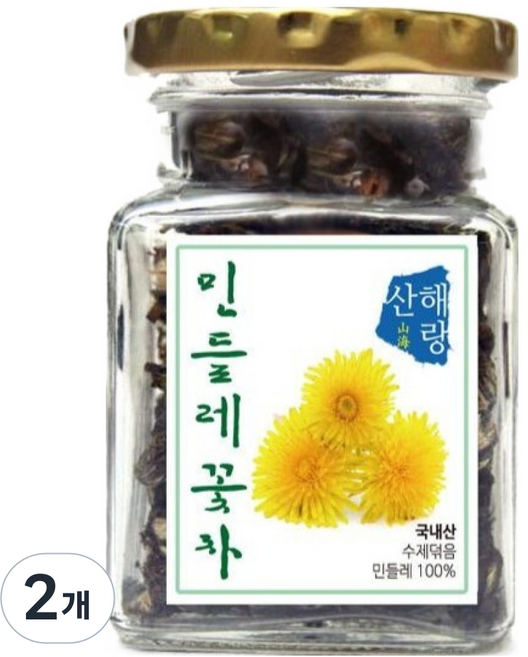 Sanhaerang 山海 方形玻璃瓶 韓國產 手工焙炒 蒲公英花茶, 16g, 2個, 1入