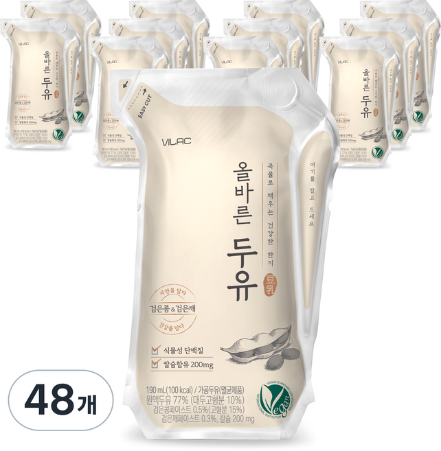비락 올바른 두유, 190ml, 48개