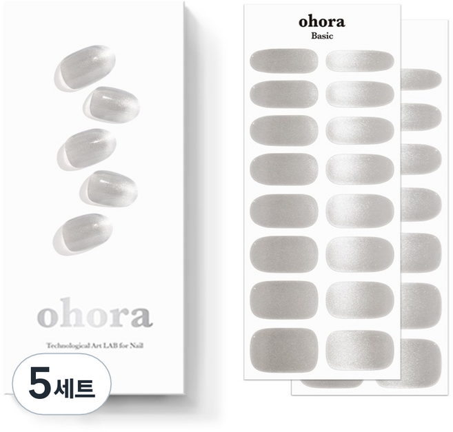 오호라 N 워터리 문 젤스트립 네일 basic 16p + point 14p + nail file + wood stick + prep pad 2p 세트, 5세트, 실버