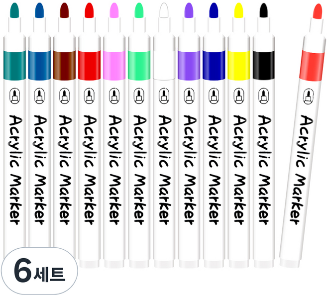 영아트 데코 드로잉 아크릴 마카펜 세트, 12색, 6세트