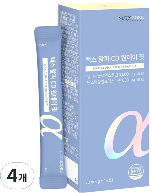 뉴트리코어 맥스 알파 CD 원데이 핏, 14회분, 5g, 4개 - 쿠팡