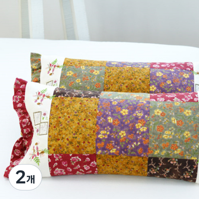 골드패치 사각 메밀베개, 빨강, 2개
