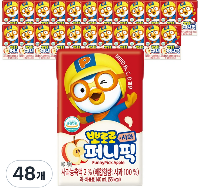 뽀로로 퍼니픽 사과 주스, 48개, 140ml