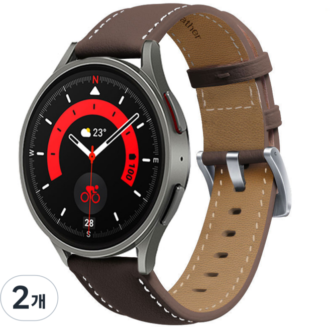 루아러블 갤럭시워치 호환 레더 가죽 스트랩, 다크브라운, 2개