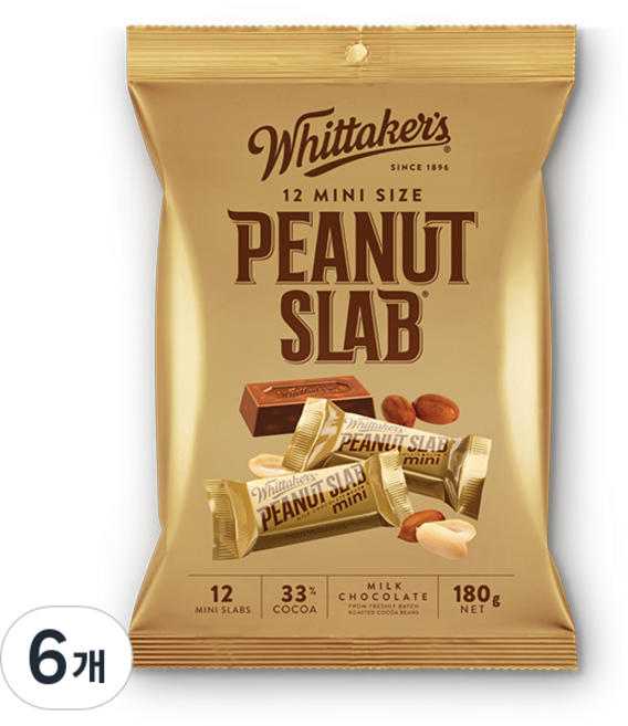 휘태커스 미니 슬랩 피넛 밀크 초콜릿, 180g, 6개