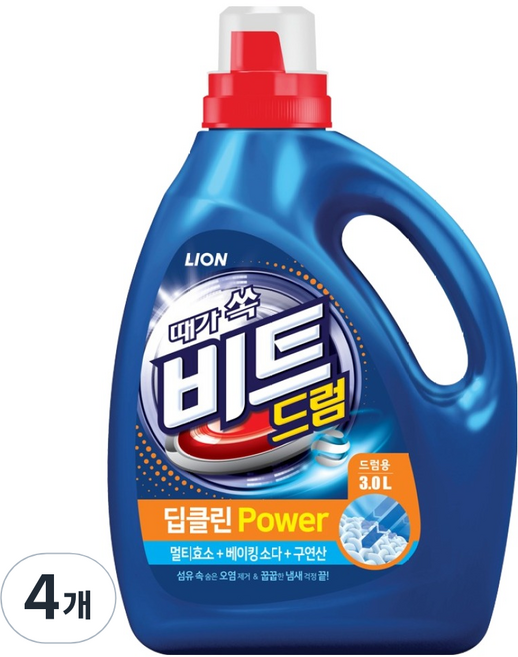 비트 딥클린파워 드럼용 액상세제 본품, 3L, 4개