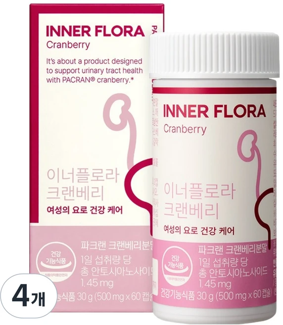 유한건강생활 뉴오리진 이너플로라 요로건강 크랜베리 30g, 60정, 4개 - 쿠팡