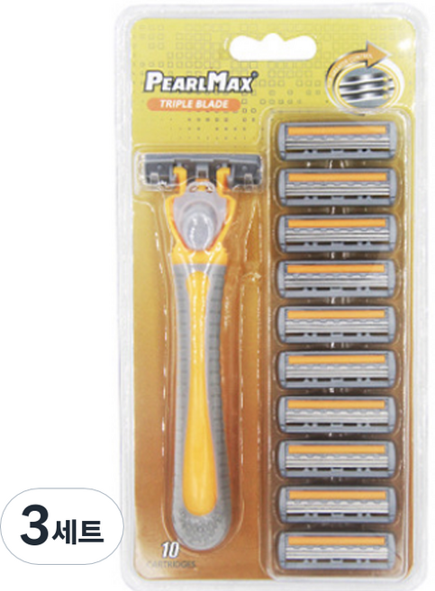 드위트리 PEARL MAX 3단 일회용 면도기 옐로우 + 리필 면도날 세트, 3세트
