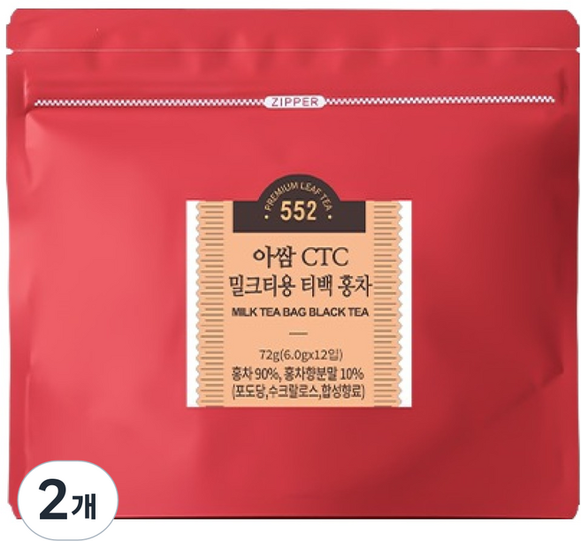 제임스티스푼 아쌈 CTC 밀크티용 티백 홍차, 2개, 12개입, 6g