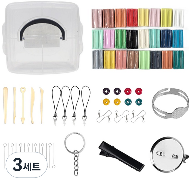 투데이리빙 24색 폴리머 클레이 키트 + 보관 케이스 세트 CD_OAT_AL040Q, 혼합색상, 3세트