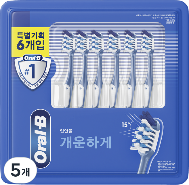오랄비 깊은세정 크로스액션 프로엑스퍼트 탁월한 세정력 칫솔, 6개입, 5세트