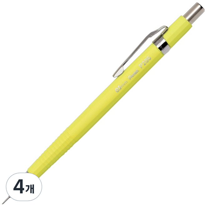 Pentel 飛龍文具 製圖自動鉛筆 螢光黃 P205-FG, 0.5mm, 4個