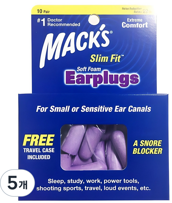 Macks 슬림핏 소프트폼 이어플러그, 5개, 10쌍