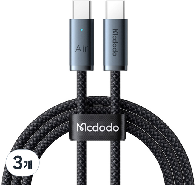 Mcdodo 麥多多 Type-C to Type-C Air Slim PD 高速充電線 CA708, 3個, 黑色, 1.8m