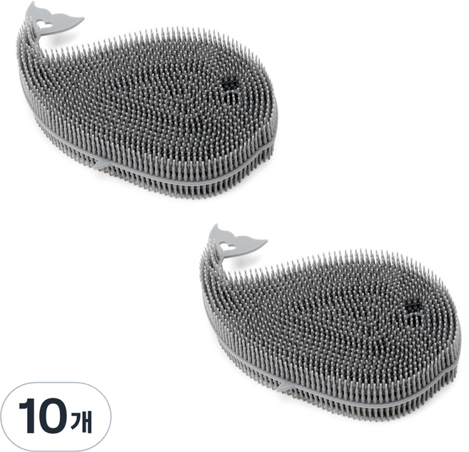 플라이토 국내 제조 국산 실리콘 고래 수세미 그레이, 2개입, 5개