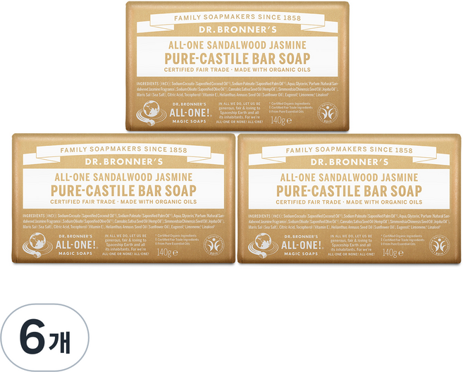 닥터브로너스 샌달우드 자스민 퓨어 캐스틸 바 솝, 140g, 6개