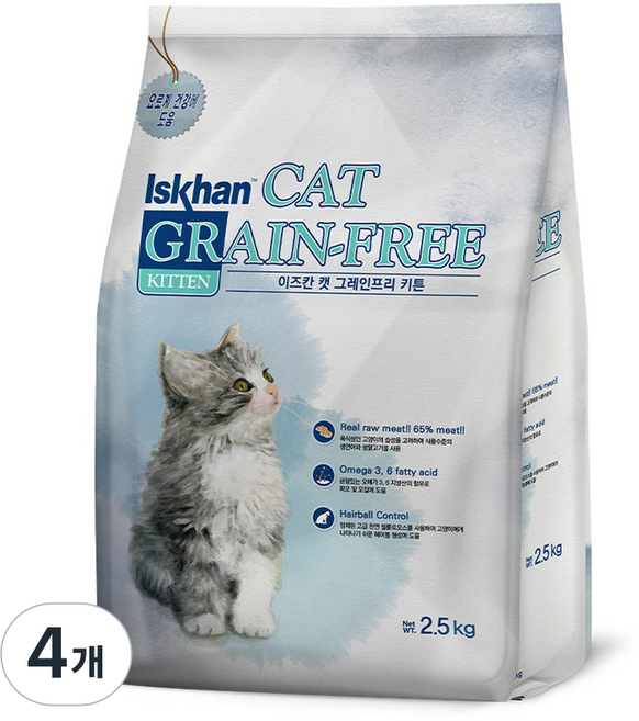 이즈칸 캣 그레인프리 기능성 사료, 키튼, 2.5kg, 4개
