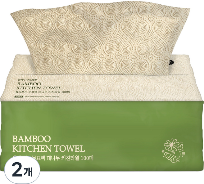 한예지 키스해링 대나무 뽑아쓰는 키친타올, 100개입, 2개