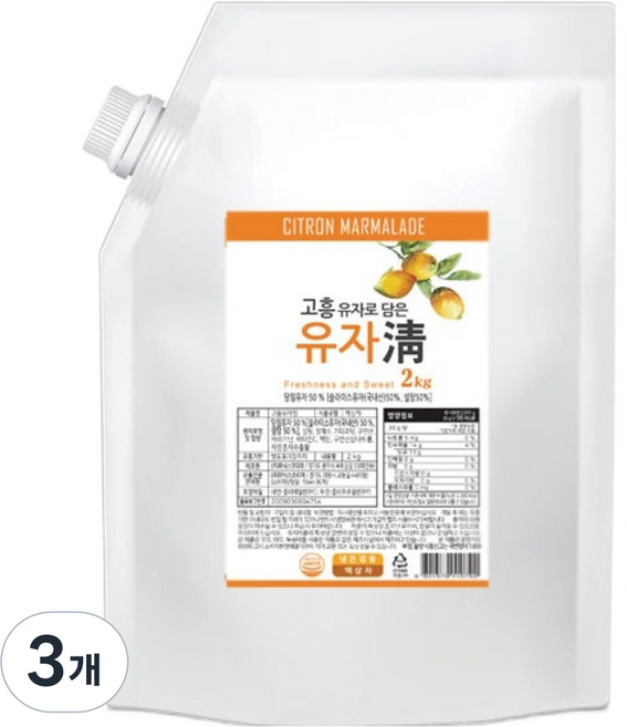 참다음 전남 고흥 유자청 파우치, 3개, 2kg