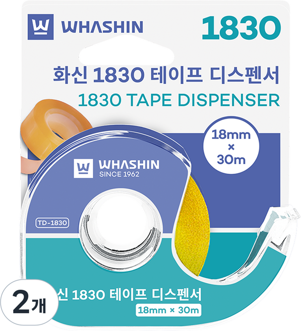화신 테이프 디스펜서 18mm x 30m, 투명, 2개